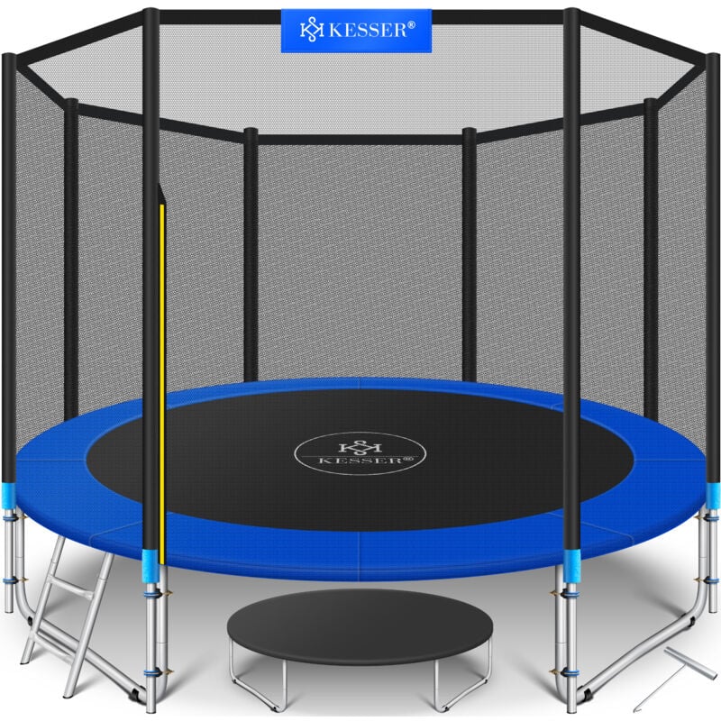 foto del prodotto trampolino certificato t v rheinland gs set completo con rete di protezione scaletta copertura bordi e accessori trampolino da giardino per bambini