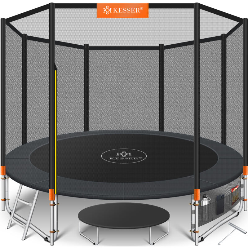 foto del prodotto trampolino certificato t v rheinland gs set completo con rete di sicurezza scaletta copertura bordi e accessori trampolino da giardino per bambini