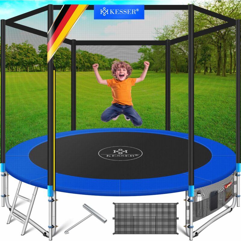 foto del prodotto trampolino certificato t v rheinland gs set completo con rete di sicurezza scaletta copertura bordi e accessori trampolino da giardino per bambini