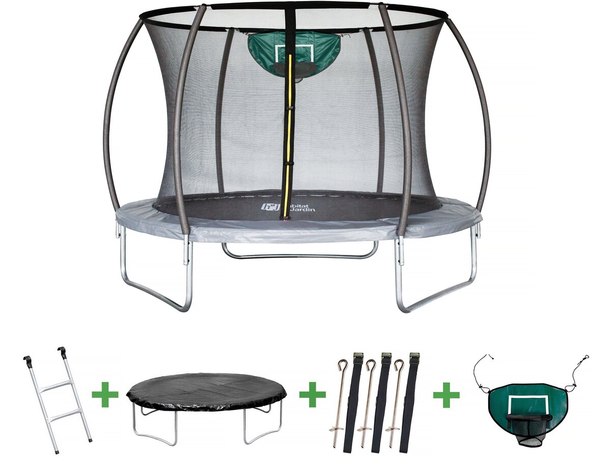 foto del prodotto trampolino con rete interna e cestino jumper 3,05 grigio