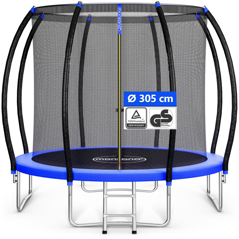 foto del prodotto trampolino elastico 244 305 cm certificato t v rheinland gs tappeto con set completo rete di sicurezza scaletta interno 305cm monzana