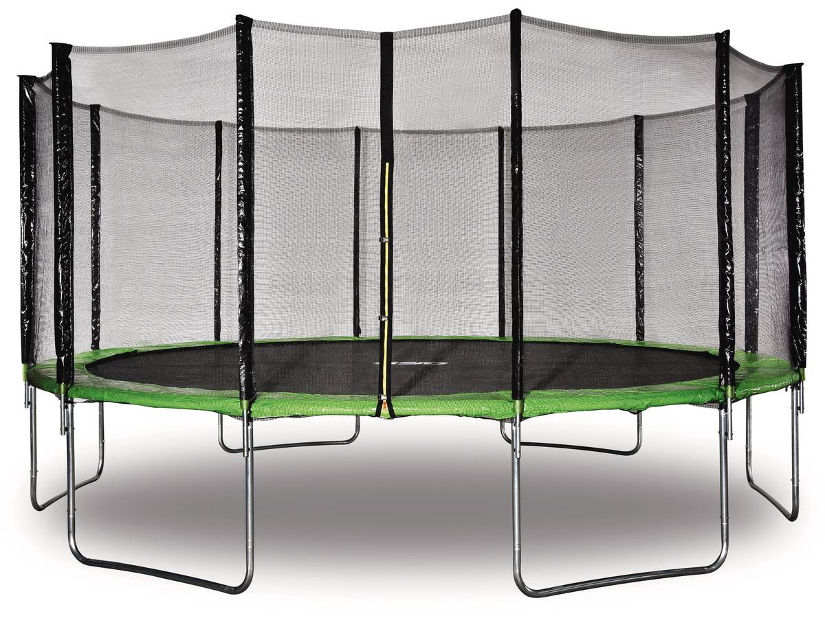 foto del prodotto trampolino quot yoopi quot 4,90 m verde con rete scala copertura kit di ancoraggio