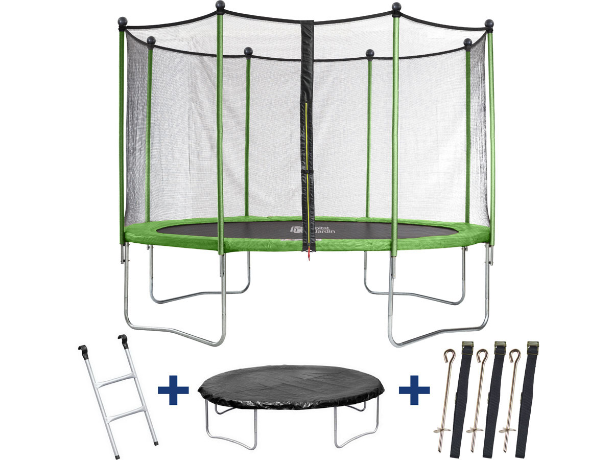 foto del prodotto trampolino tappeto elastico yoopi 3.65 m con rete, scala, telone e kit d 39 ancoraggio