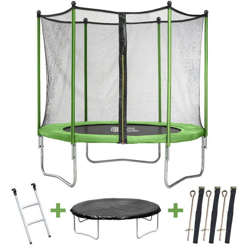 foto del prodotto trampolino yoopi 2 1,80 m con rete scala copertura kit di ancoraggio
