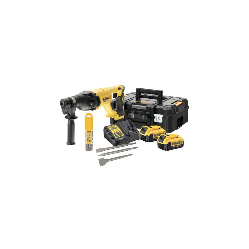 foto del prodotto trapano a batteria dewalt sds pplus 2 batterie da 4,0ah, caricabatterie, valigetta 6 punte e 3 scalpelli dch133m2k