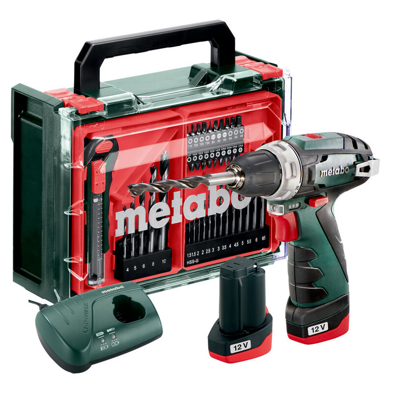 foto del prodotto trapano a batteria metabo powermaxx bs basic set, 2x 2,0 ah caricabatterie officina mobile
