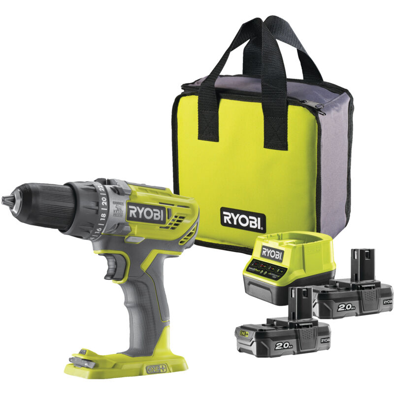 foto del prodotto trapano a percussione a 2 velocit 2 velocit 18v oneplus lithiumplus batterie 2x 2,0 ah r18pd3 220s ryobi
