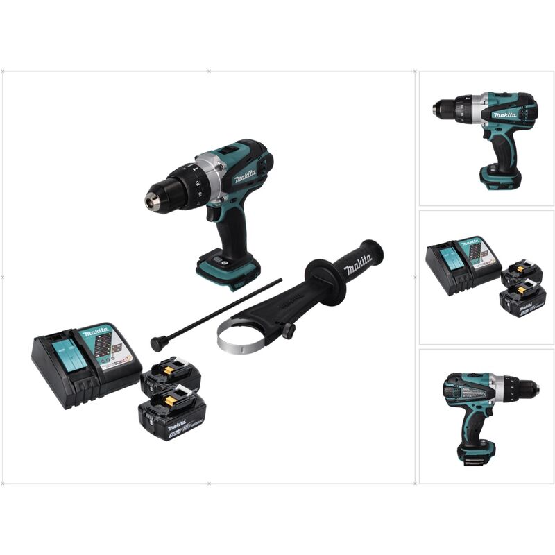 foto del prodotto trapano a percussione a batteria makita dhp 458 rt 18 v 91 nm + 2 batterie da 5,0 ah + caricabatterie