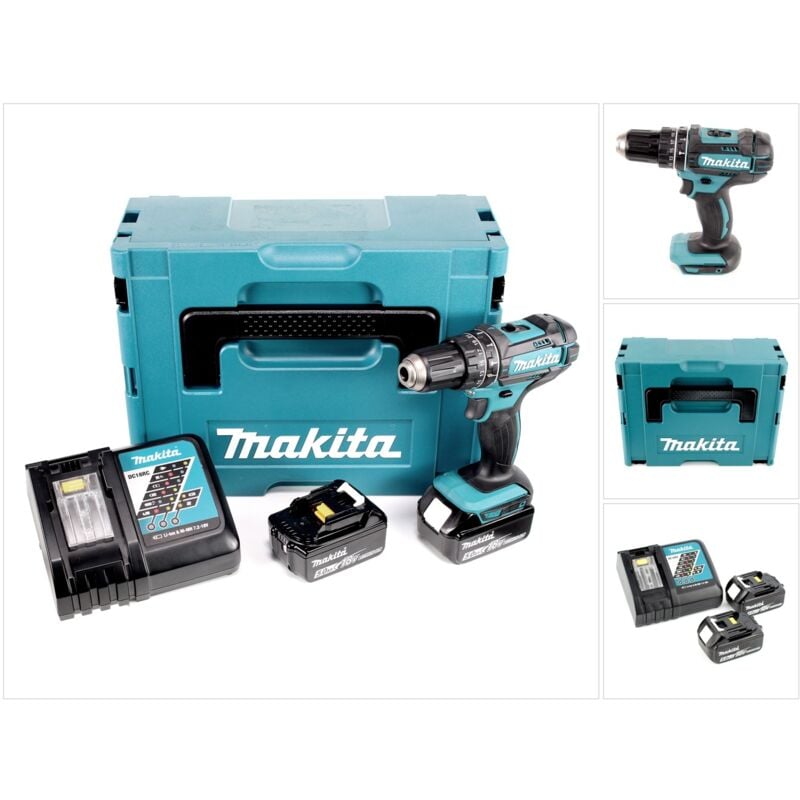 foto del prodotto trapano a percussione a batteria makita dhp 482 rtj 18v 62nm in makpac 2x batteria 5,0 ah caricabatterie