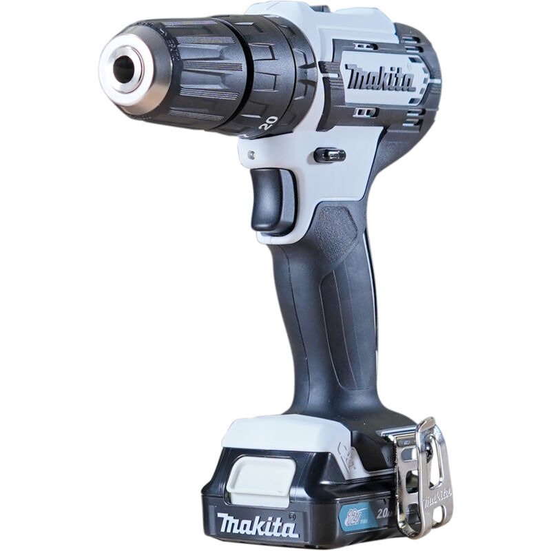 foto del prodotto trapano a percussione a batteria makita hp333dsaw 12v bianco con 1x batteria 2,0 ah caricabatterie in valigetta