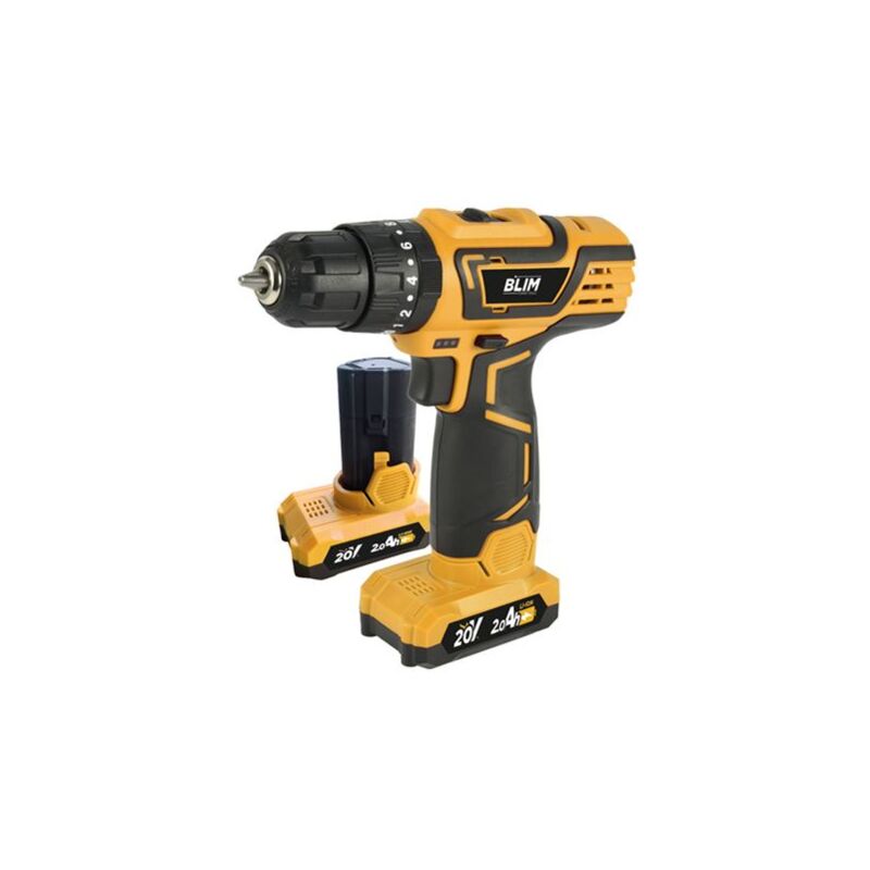 foto del prodotto trapano a percussione blim a batteria 20v 2ah 2 batterie incluse 32nm di coppia massima 2 velocit 0 400 0 1500rpm colore giallo