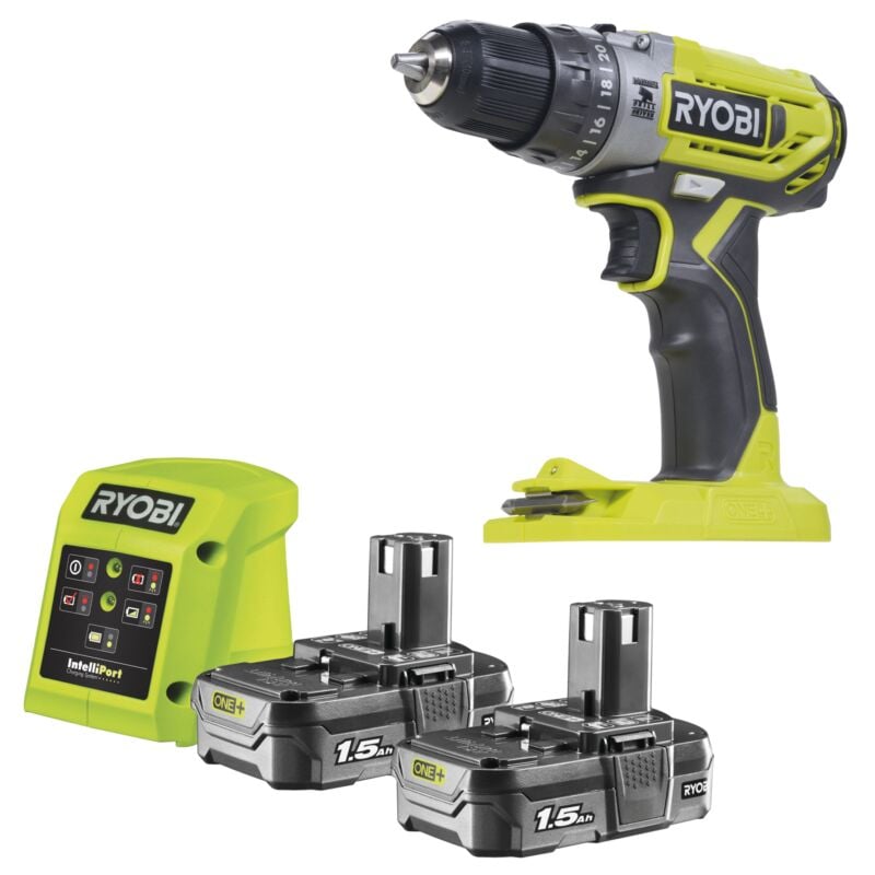 foto del prodotto trapano a percussione compatto 18v con 2 batterie a litio 18v 1.5 ah ryobi