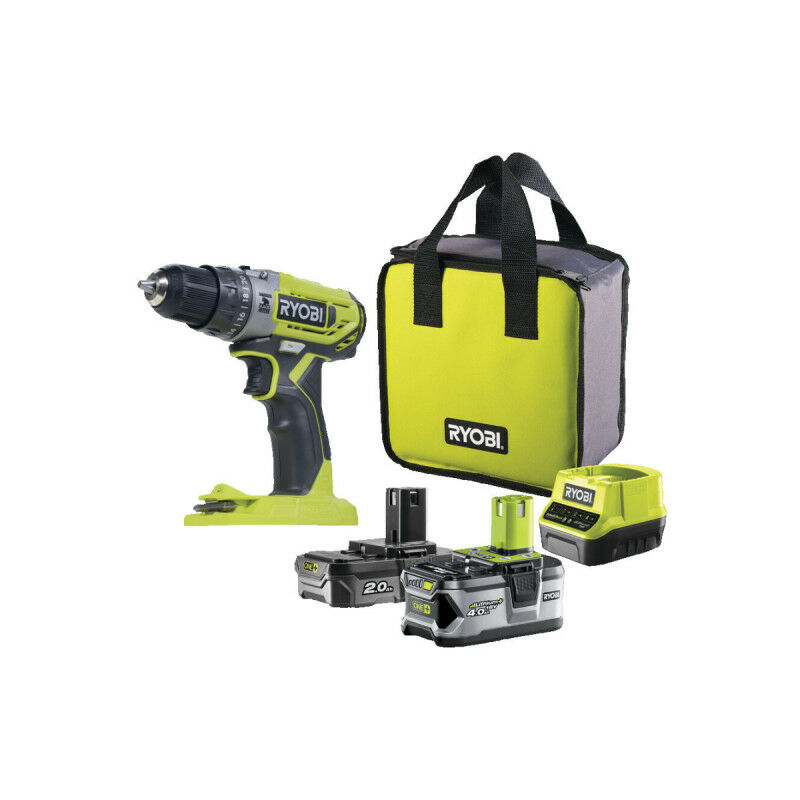 foto del prodotto trapano a percussione ryobi 18v oneplus 2 batterie da 4,0ah e 2,0ah 1 caricatore r18pd2 242s