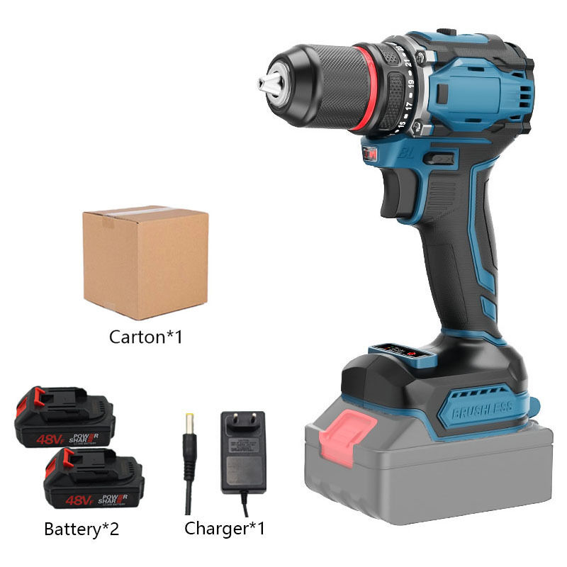 foto del prodotto trapano a percussione senza spazzole a batteria da 48 v, mini trapano avvitatore a batteria con motore senza spazzole, mandrino autoserrante da 10