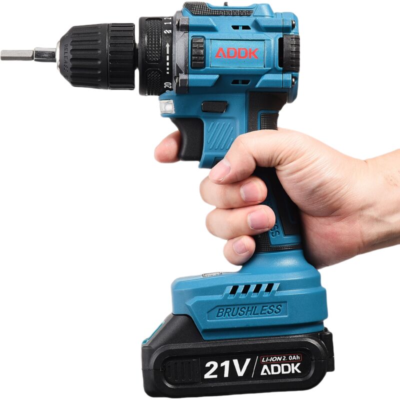 foto del prodotto trapano a percussione, trapano brushless 21 v 2000 ml, 2 velocità variabili, 2 set di batterie, 18 1 livelli di coppia - blu