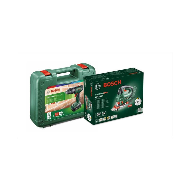 foto del prodotto trapano a percussione universal impact 18v 2x2ah seghetto alternativo bosch 18v 06039d410b