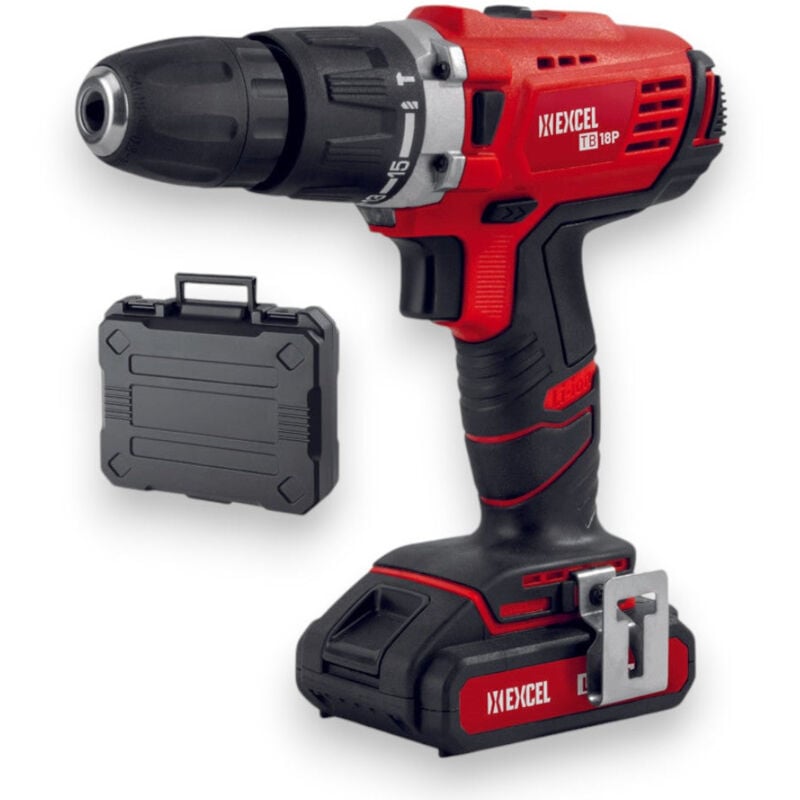 foto del prodotto trapano avvitatore 18v batteria litio percussione frizione regolabile luce led accessori e usb power bank