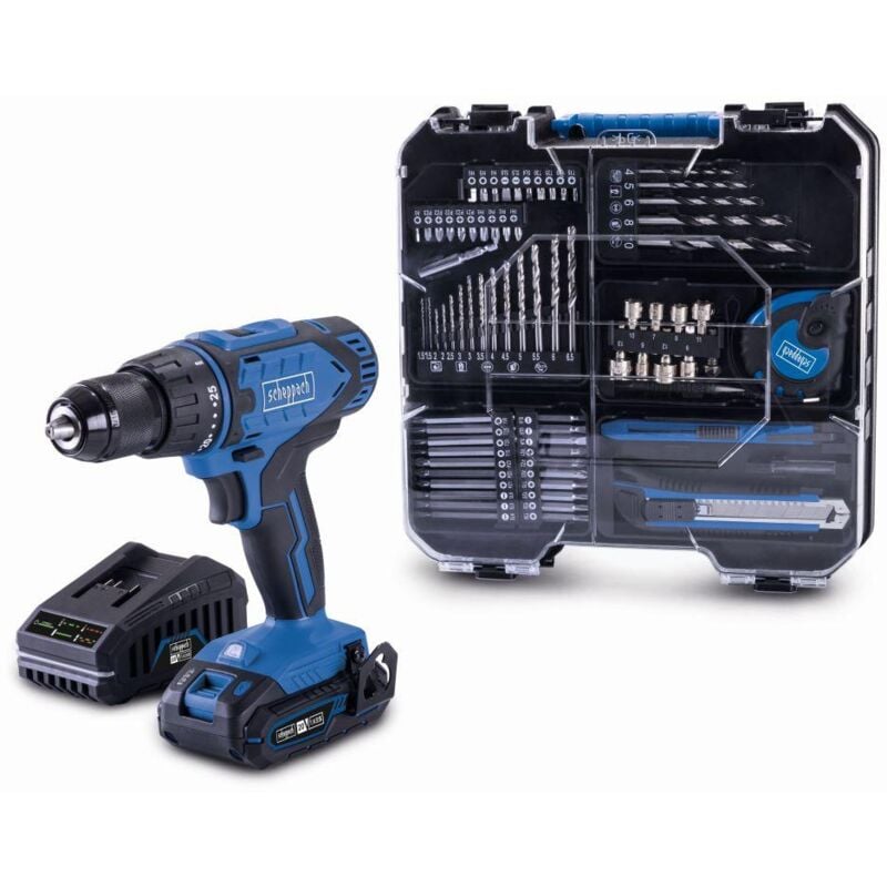 foto del prodotto trapano avvitatore 20v 74pz 1 batteria caricabatteria ixes scheppach c-dtb74 1-x