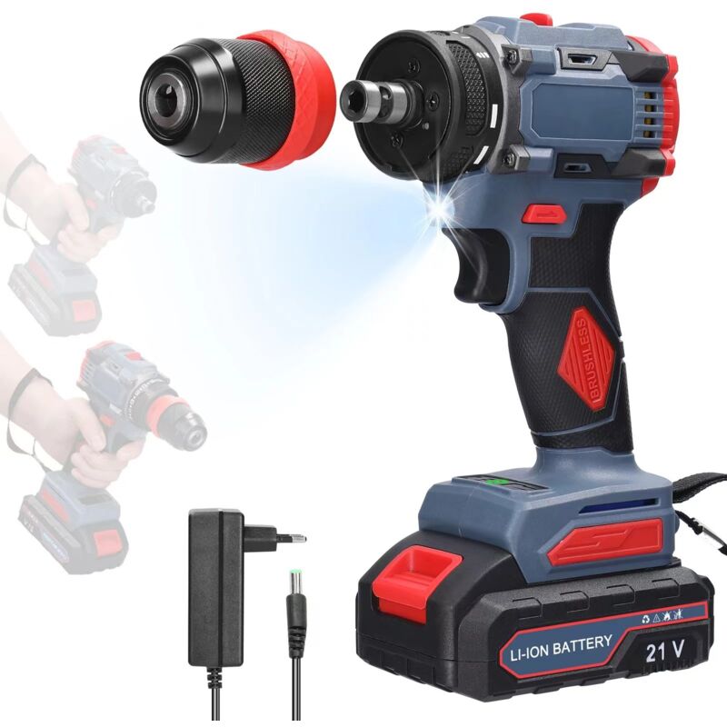 foto del prodotto trapano avvitatore a batteria da 21 v, 55 nm max con 1 batteria da 1300 mah per elettrodomestici, installazione di mobili, riparazione di componenti