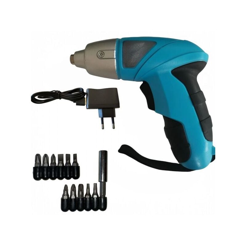 foto del prodotto trapano avvitatore a batteria da 4,8v a led 14 accessori punte intercambiabili