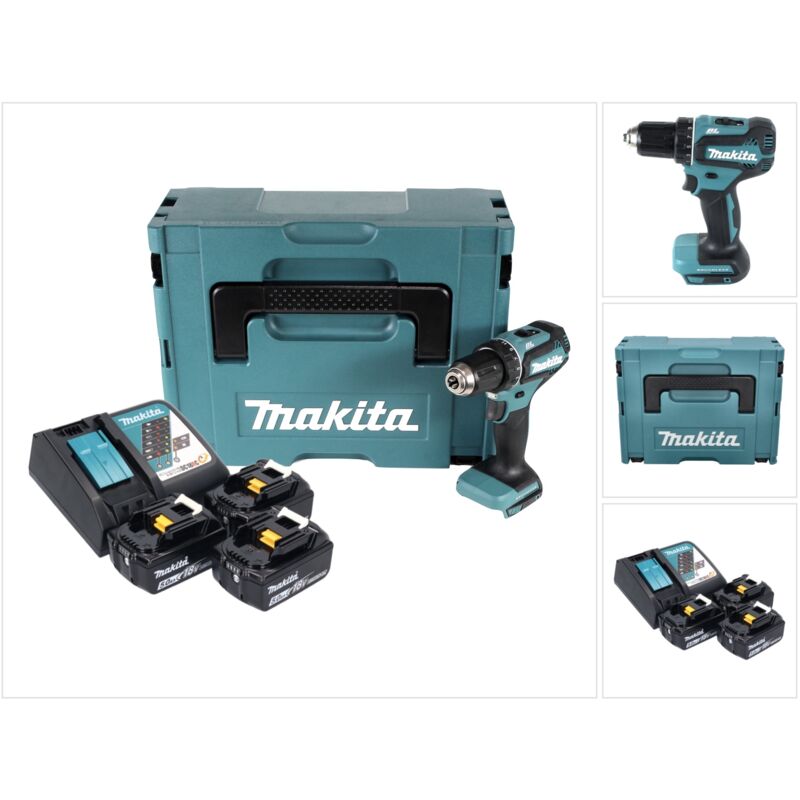 foto del prodotto trapano avvitatore a batteria makita ddf485rtj3 50 nm 18v brushless 3 batterie da 5,0 ah caricabatterie valigetta makpac