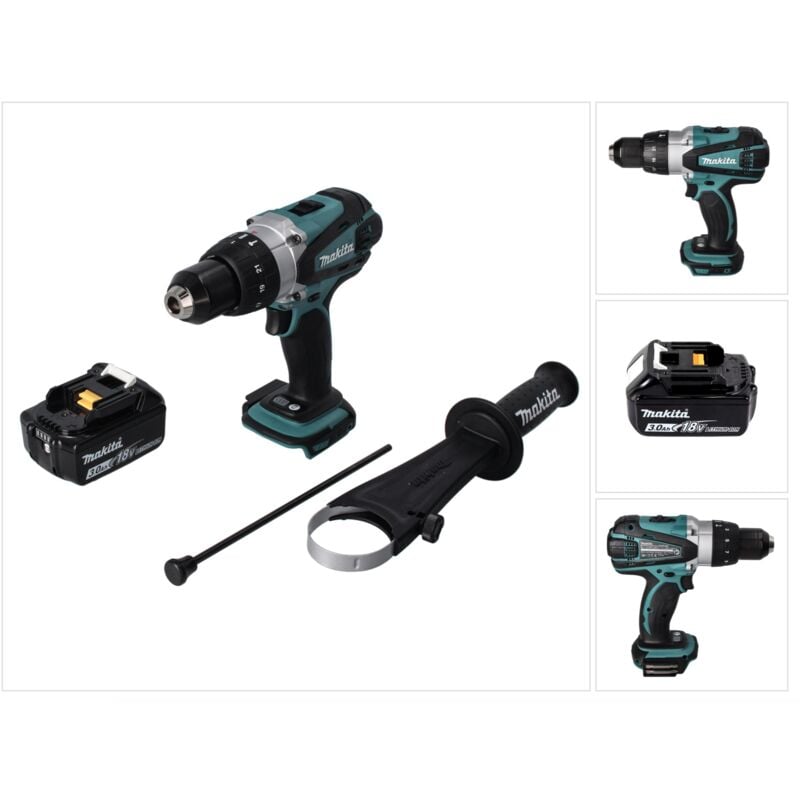 foto del prodotto trapano avvitatore a percussione a batteria makita dhp 458 f1 18 v 91 nm 1x batteria 3,0 ah senza caricabatterie