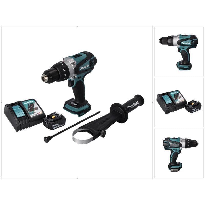 foto del prodotto trapano avvitatore a percussione a batteria makita dhp 458 rt1 18 v 91 nm 1x batteria 5,0 ah caricabatterie