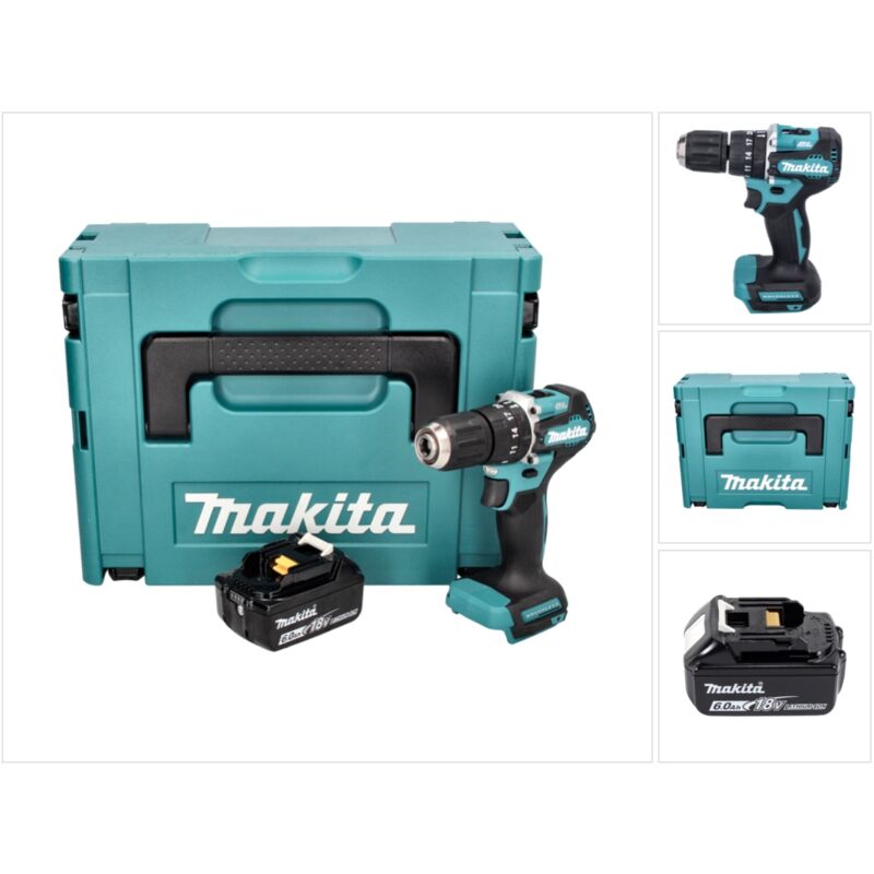 foto del prodotto trapano avvitatore a percussione a batteria makita dhp 487 g1j 18 v 40 nm 1x batteria 6,0 ah makpac senza caricabatterie