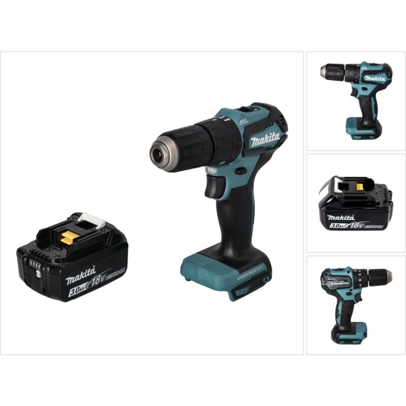 foto del prodotto trapano avvitatore a percussione senza filo makita dhp 483 f1 18 v 40 nm brushless 1x batteria 3,0 ah senza caricabatterie
