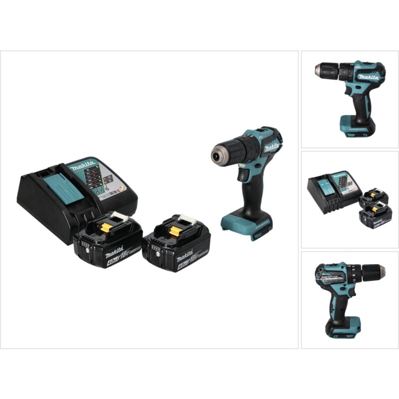 foto del prodotto trapano avvitatore a percussione senza filo makita dhp 483 rm 18 v 40 nm brushless 2x batteria 4,0 ah caricabatterie