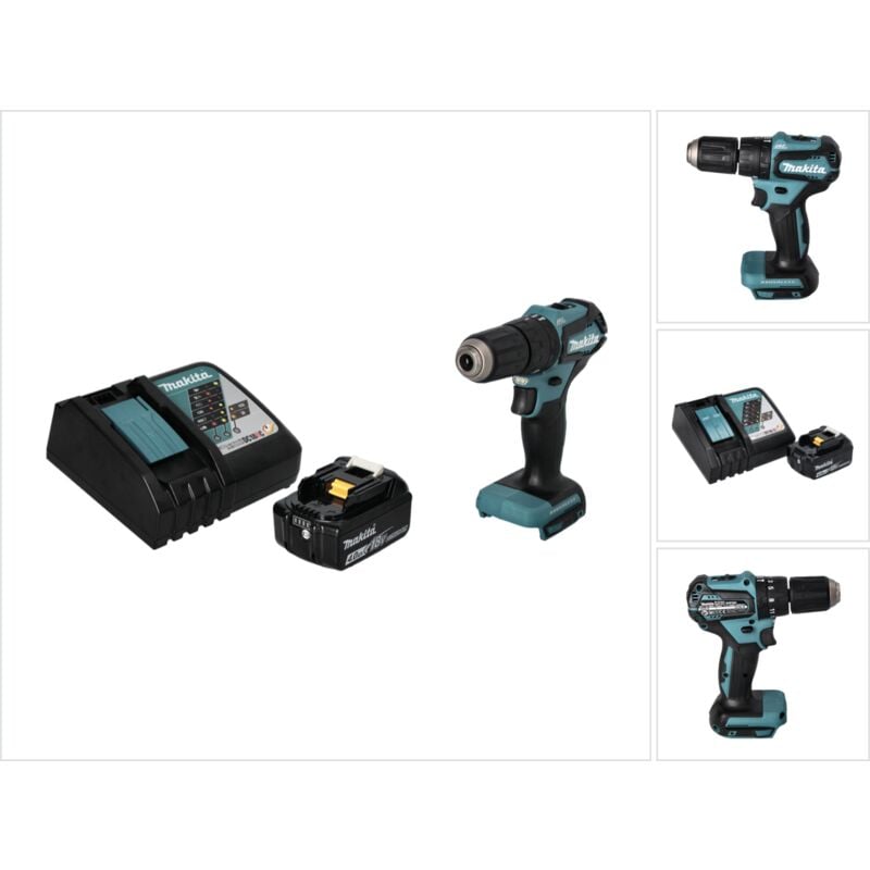 foto del prodotto trapano avvitatore a percussione senza filo makita dhp 483 rm1 18 v 40 nm brushless 1x batteria 4,0 ah caricabatterie