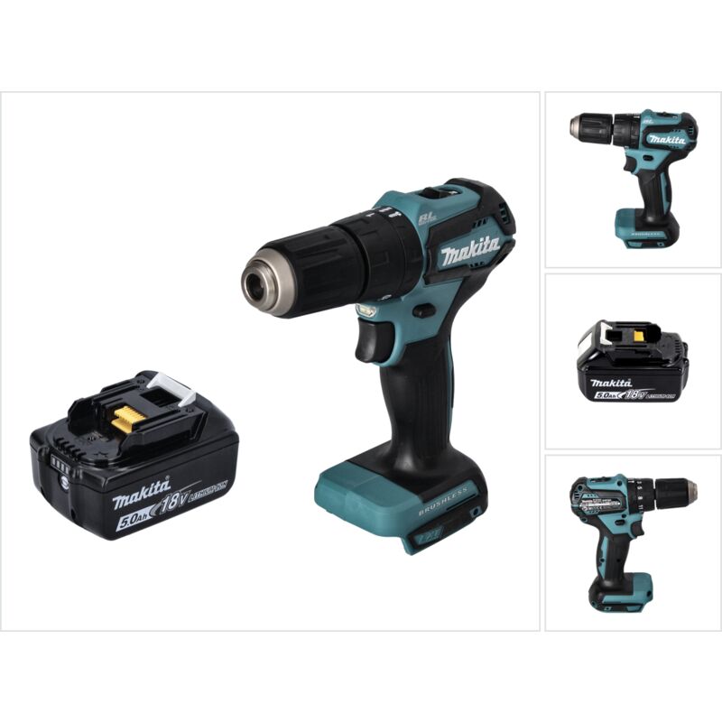 foto del prodotto trapano avvitatore a percussione senza filo makita dhp 483 t1 18 v 40 nm brushless 1x batteria 5,0 ah senza caricabatterie