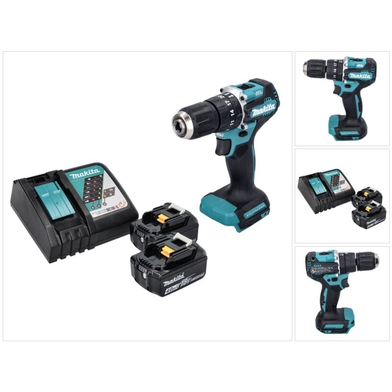foto del prodotto trapano avvitatore a percussione senza filo makita dhp 487 rm 18 v 40 nm brushless 2x batteria 4,0 ah caricabatterie
