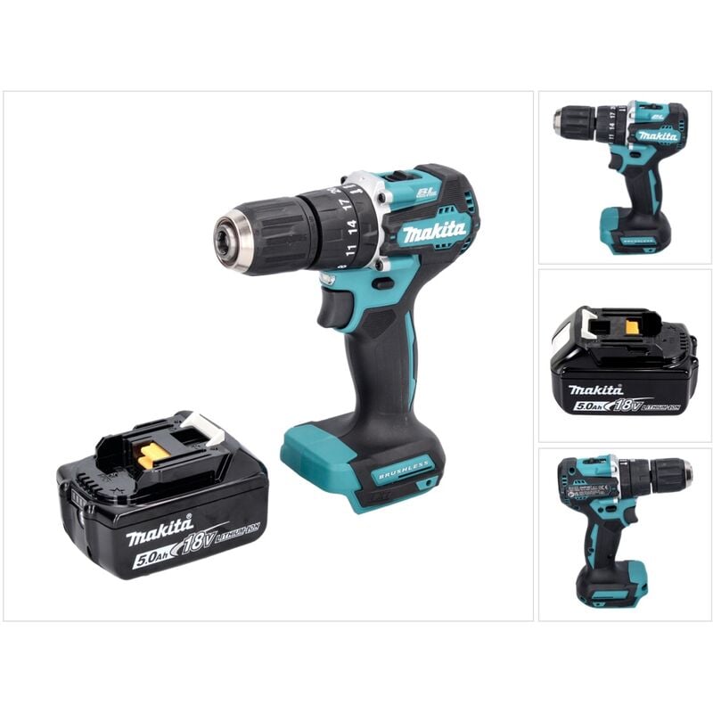 foto del prodotto trapano avvitatore a percussione senza filo makita dhp 487 t1 18 v 40 nm brushless 1x batteria 5,0 ah senza caricabatterie