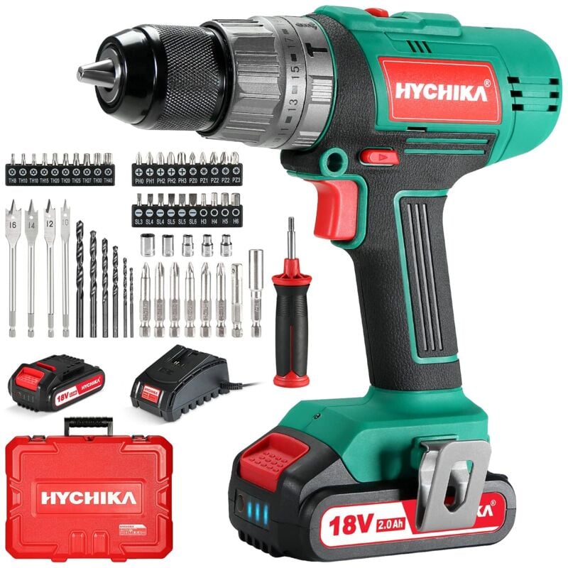 foto del prodotto trapano avvitatore batteria 18v, trapano a percussione 45 nm, batteria 2,0 ah, 27 accessori, ricarica rapida 1 ora, coppia 21 3, 2 velocit , con