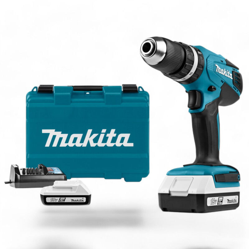 foto del prodotto trapano avvitatore con percussione a batteria hp457dwe makita 18v 1,5ah con 2 batterie