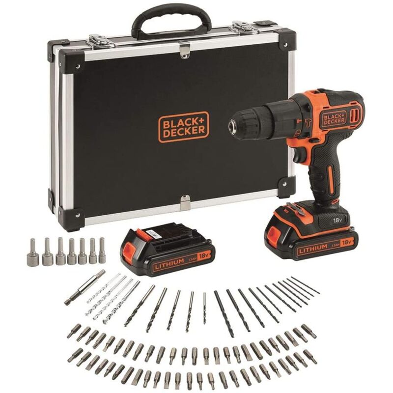 foto del prodotto trapano avvitatore con valigetta premium contenente 2 batterie 80 accessori black decker bdchd18bafc