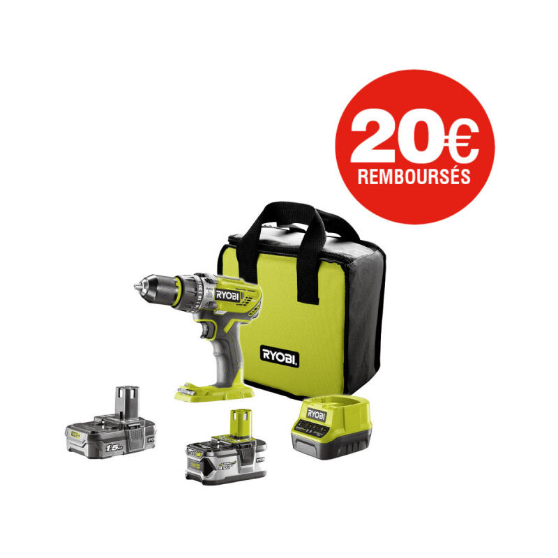 foto del prodotto trapano avvitatore ryobi 18v oneplus a 2 velocit 2 batterie lithiumplus da 4,0 ah e 1,5 ah 1 caricatore rapido r