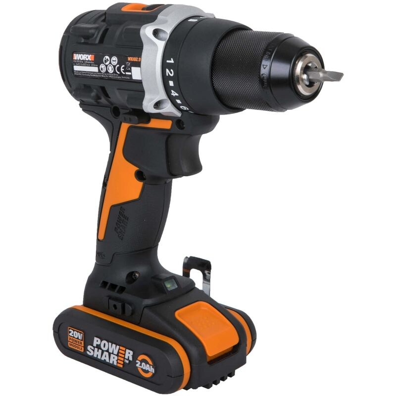 foto del prodotto trapano avvitatore worx wx102 20v con 2 batterie da 2.0 ah e caricatore