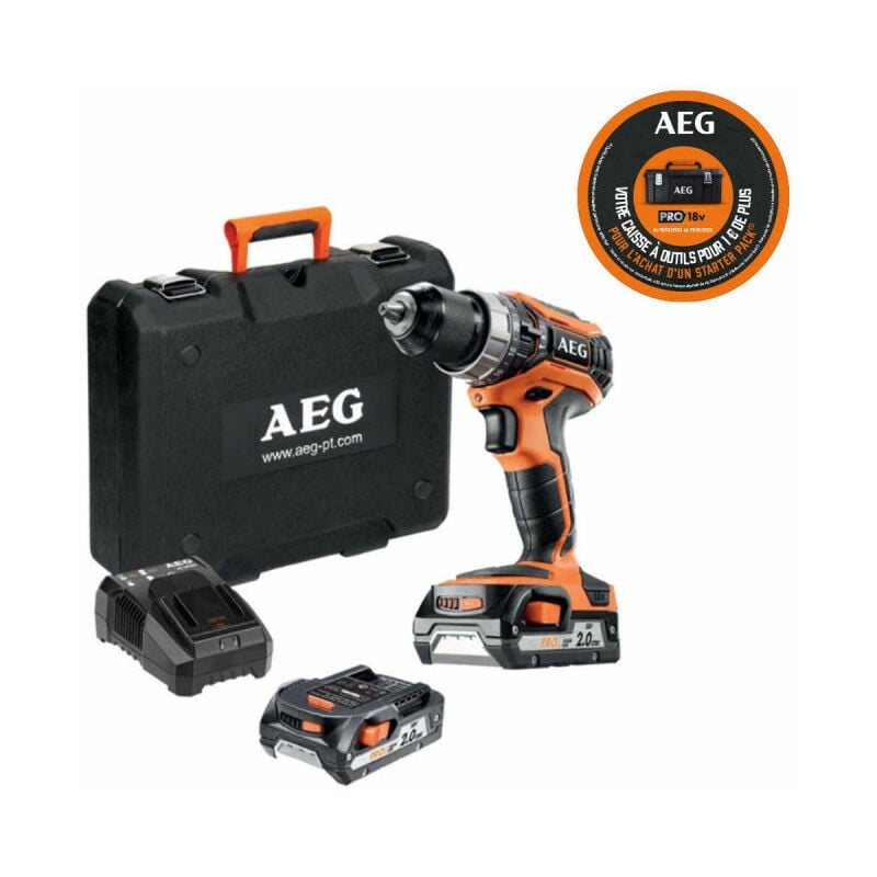 foto del prodotto trapano martello aeg 18v pro lithium 2 batterie 2.0ah 1 caricatore bsb18c2li 202c