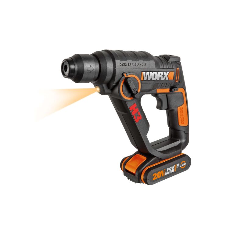 foto del prodotto trapano martello tassellatore perforatore worx wx390 con batteria e caricatore