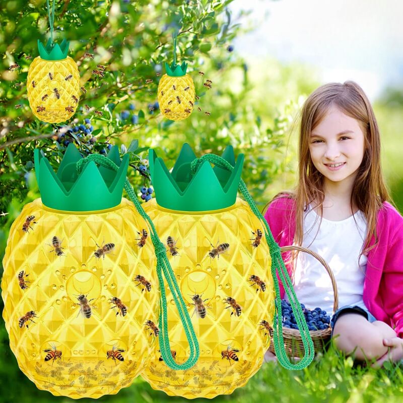 foto del prodotto trappola per vespe, vespe gialle e calabroni per esterni, trappole per vespe sospese riutilizzabili e atossiche, confezione da 2, giallo a forma di