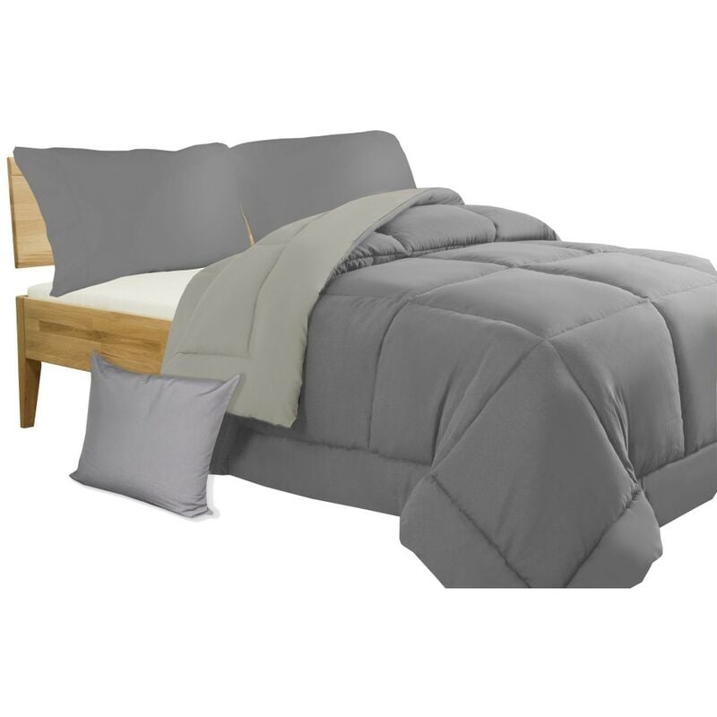 foto del prodotto trapunta gr piumone tinta unita grigio double face invernale 350 gr. con federa arredo singolo 1 piazza cm. 180x260