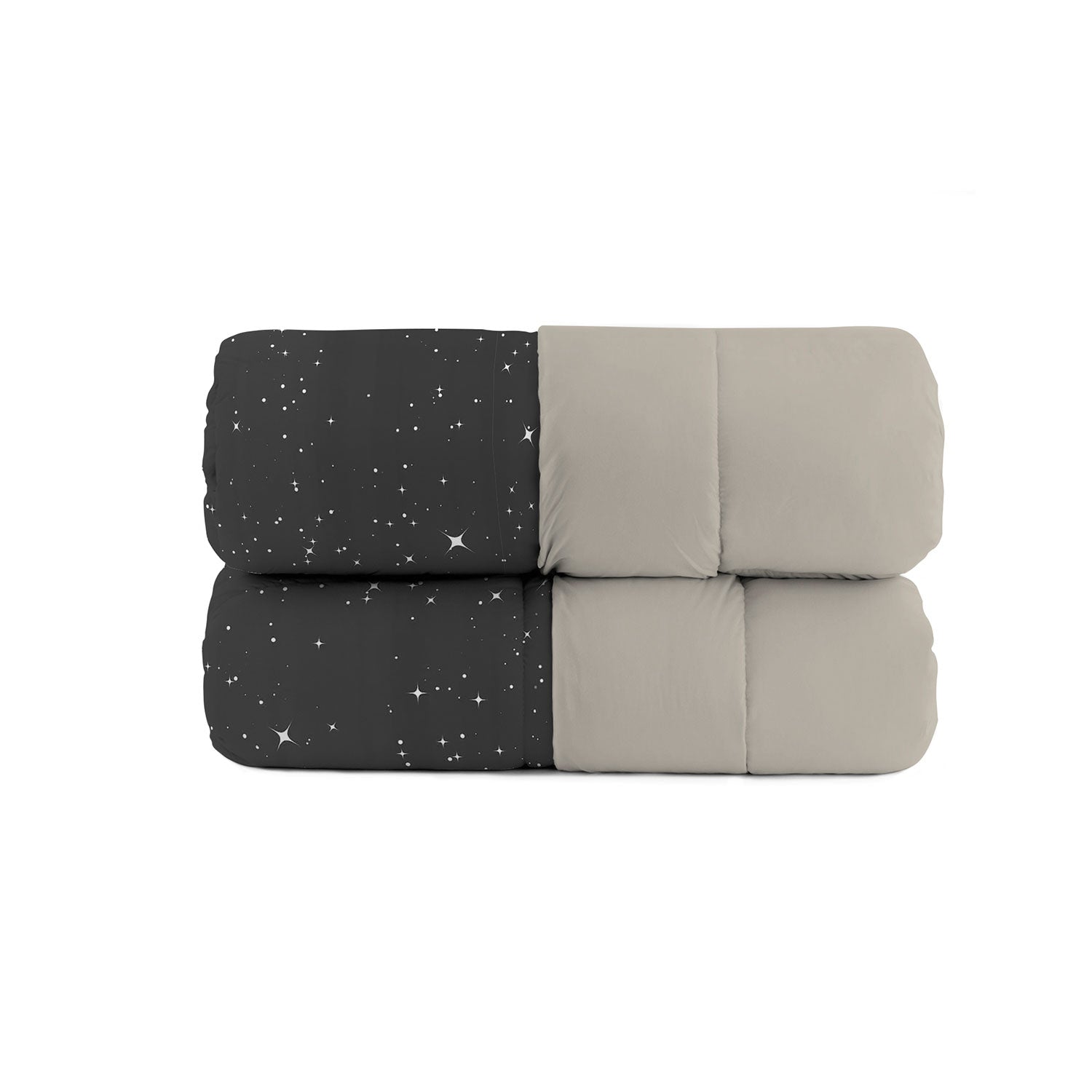 foto del prodotto trapunta invernale matrimoniale stampata in microfibra 200gr double face stars grigio