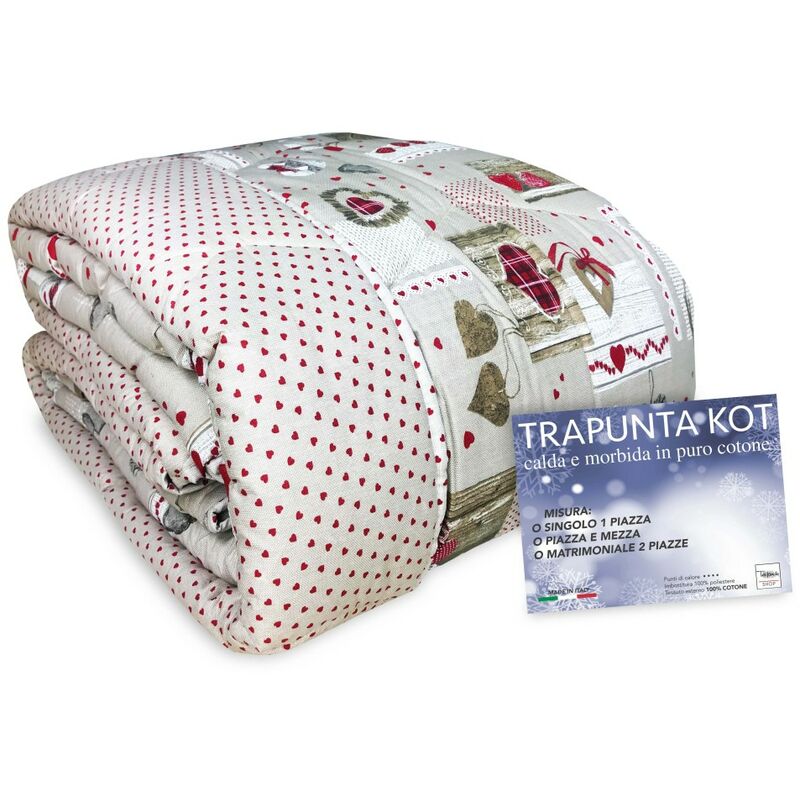 foto del prodotto trapunta kot tirolese dis. cuore holly made in italy puro cotone 1 piazza e mezza