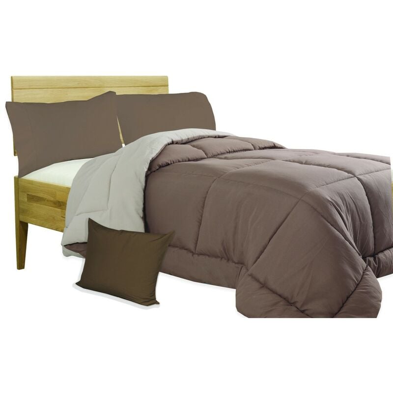 foto del prodotto trapunta mr piumone tinta unita panna - marrone double face invernale 350 gr. con federa arredo matrimoniale 2 piazze cm. 260x260