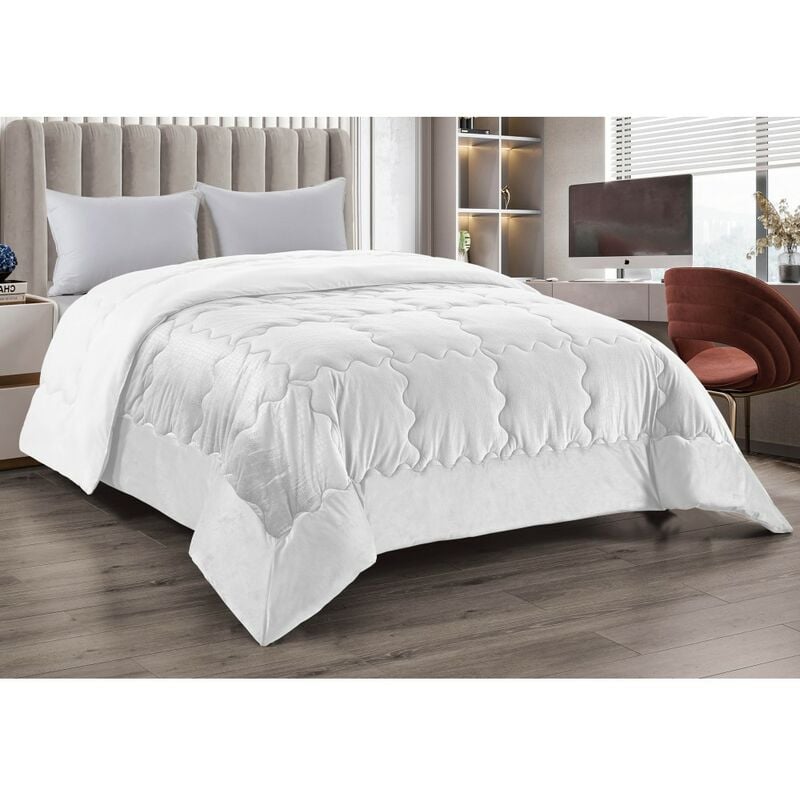 foto del prodotto trapunta piumone in soffice velluto avorio effetto piuma 2 piazze matrimoniale elisir jacquard