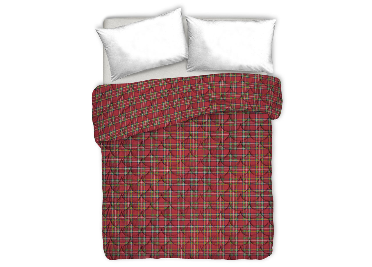 foto del prodotto trapunta piumone invernale linea pensieri delicati disegno tartan scozzese singolo rosso