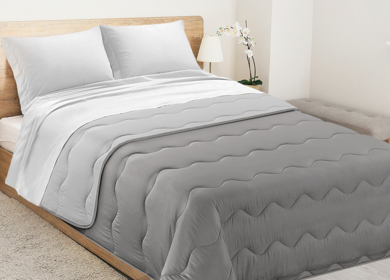 foto del prodotto trapunta piumone letto invernale imbottita 300gr microfibra double face bicolor 2 piazze grigio grigio