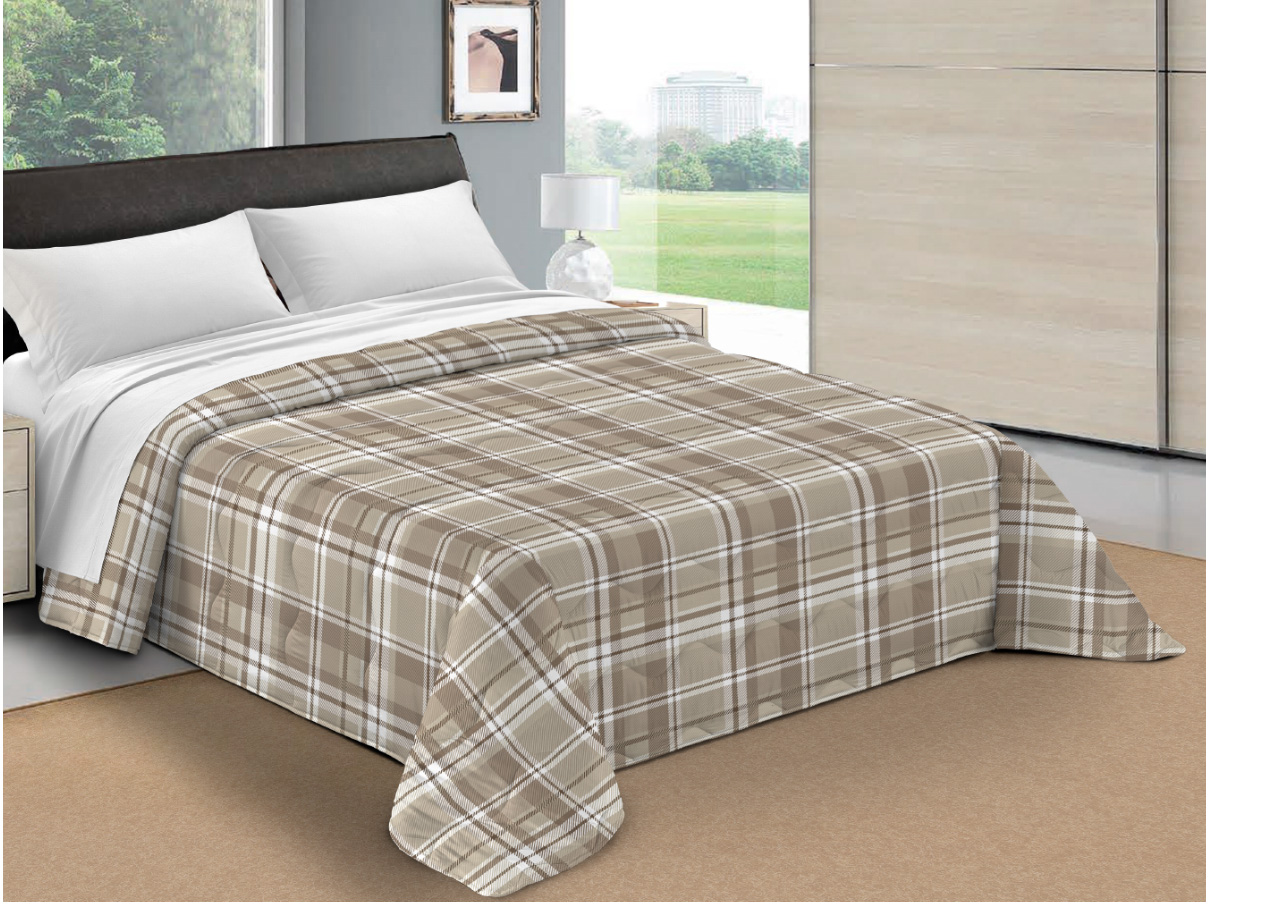 foto del prodotto trapunta piumone letto invernale imbottita 300gr scaldanotti tartan 2 piazze beige